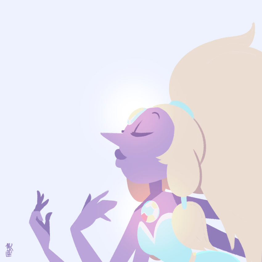 1girl closed_eyes closed_mouth colored_skin dress extra_arms highres long_hair ponytail puccadraws purple_skin sidelocks sleeveless sleeveless_dress solo steven_universe very_long_hair white_hair