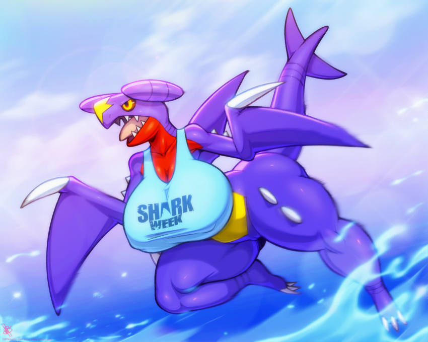 absurd_res anthro big_breasts breasts discovery_channel female garchomp generation_4_pokemon hi_res meme nintendo pokemon pokemon_(species) pokemorph shark_week solo walter_sache water