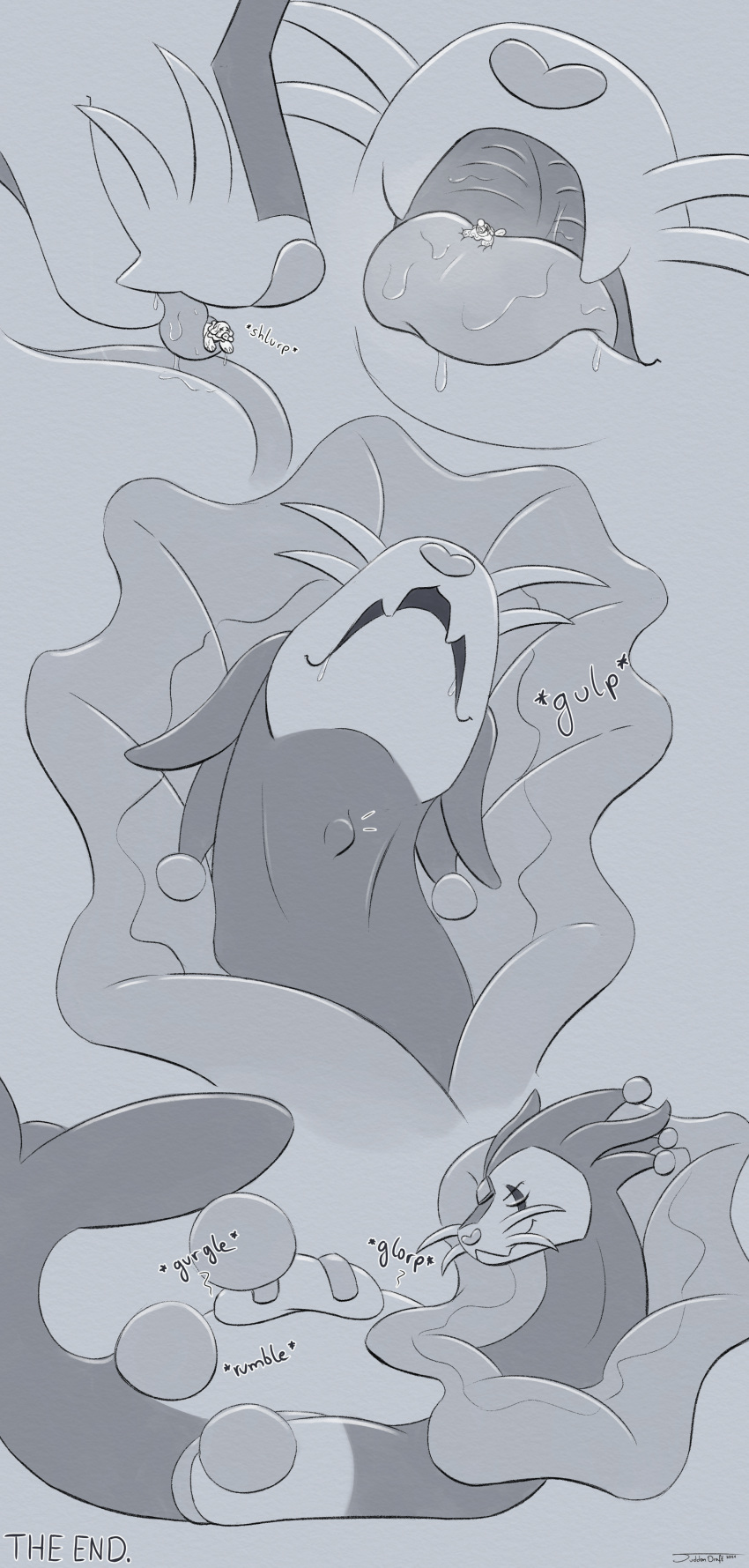 2021 absurd_res ambiguous_gender bodily_fluids comic digestion_noises digital_media_(artwork) dripping fan_character fully_inside greyscale hi_res macro mammal marine micro micro_on_tongue monochrome neck_bulge nintendo on_tongue open_mouth oral_vore partially_inside pinniped plotseajok pokemon saliva saliva_drip sea_lion seal suddendraft swallowing vore