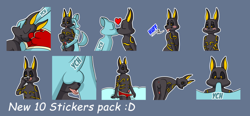 anthro anubis balls bulge butt canid canine canis clothing deity duo egyptian_mythology fellatio genitals handjob hi_res jackal lucyhaupdarsteller male male/male mammal middle_eastern_mythology min_(min) mooning mythology oral penile penis sex sniffing solo stickers stroking_penis sucking telegram_sticker underwear ych_(character)