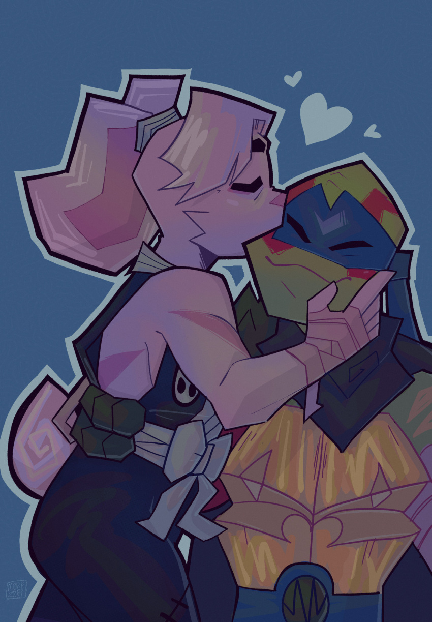 &lt;3 bandanna clothing duo eyes_closed hi_res kerchief kissing lagomorph leonardo_(tmnt) leporid m0rpz0rp male male/male mammal rabbit reptile rise_of_the_teenage_mutant_ninja_turtles romantic romantic_couple samurai_rabbit:_the_usagi_chronicles scalie simple_background smile teenage_mutant_ninja_turtles turtle usagi_yojimbo yuichi_usagi