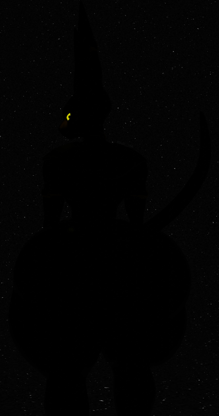 absurd_res adri164 beerus big_butt big_ears big_tail butt domestic_cat dragon_ball dragon_ball_super felid feline felis glowing glowing_eyes hairless hairless_cat hi_res looking_at_viewer male mammal solo tail thick_thighs wide_hips yellow_eyes