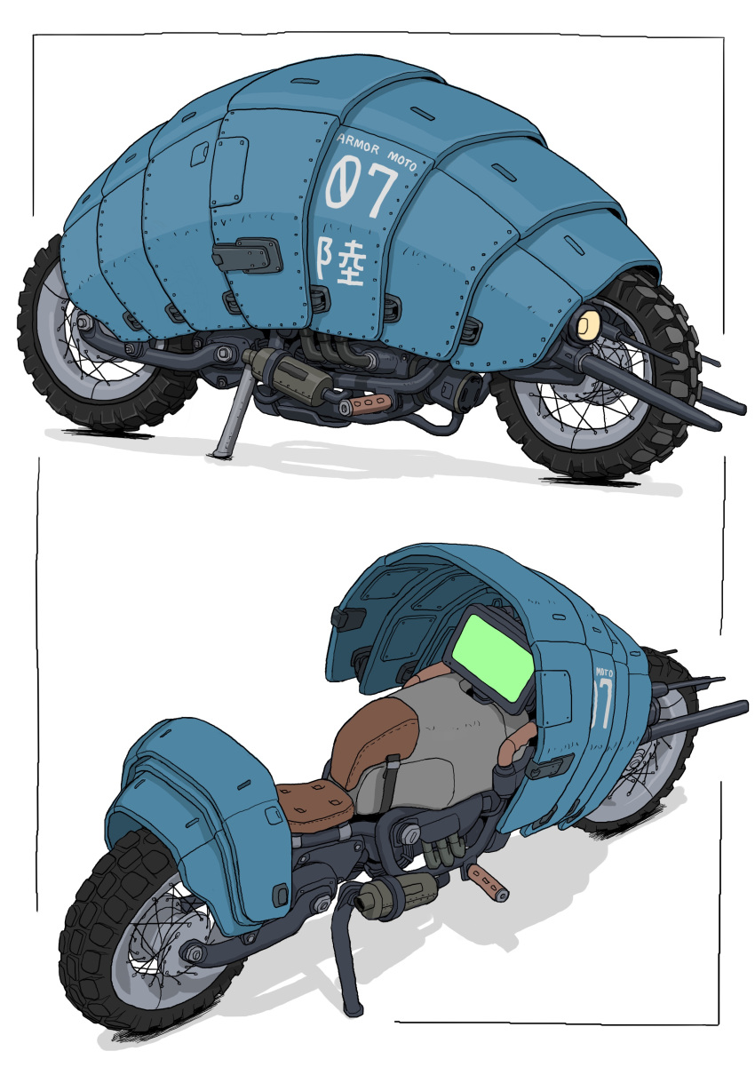 absurdres animal-themed_vehicle armored_vehicle commentary_request gatling_santouhei ground_vehicle highres isopod kickstand motor_vehicle motorcycle no_humans original vehicle_focus white_background