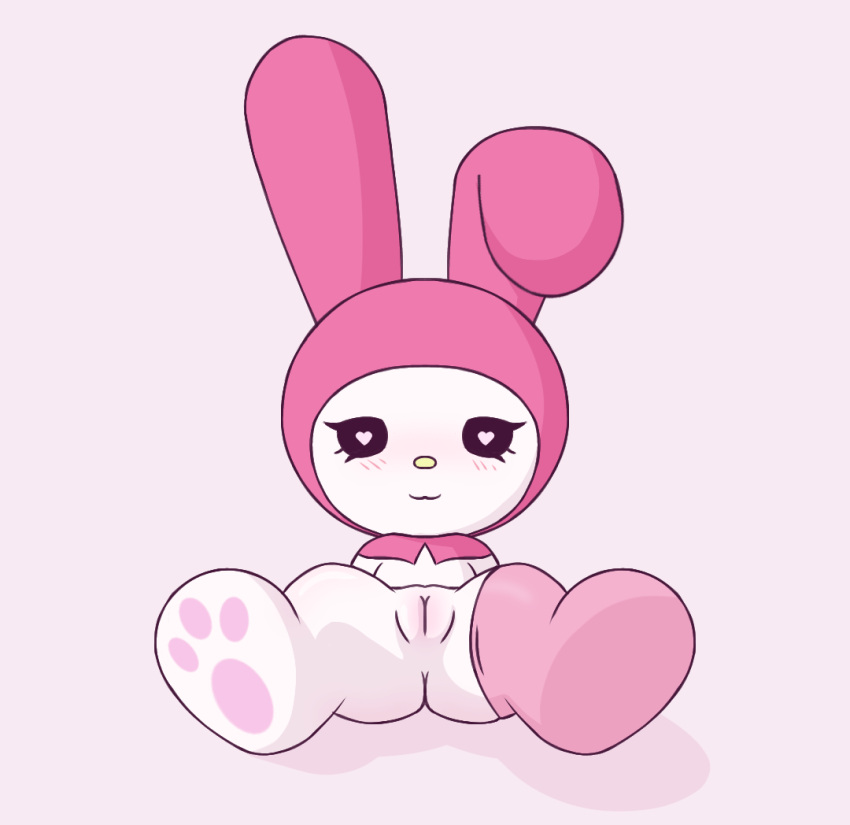 &lt;3 &lt;3_eyes anthro armwear clothing dakuromii elbow_gloves feet female genitals gloves handwear lagomorph legwear leporid mammal my_melody onegai_my_melody paws pink_clothing pussy rabbit sanrio smile smiling_at_viewer thigh_highs young