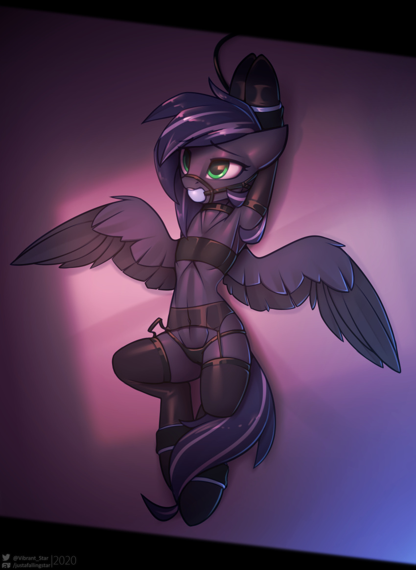 absurd_res ball_gag bound clothed clothing crossdressing friendship_is_magic gag hasbro hi_res justafallingstar lightning_flare my_little_pony panties solo two_tone_wings underwear wings