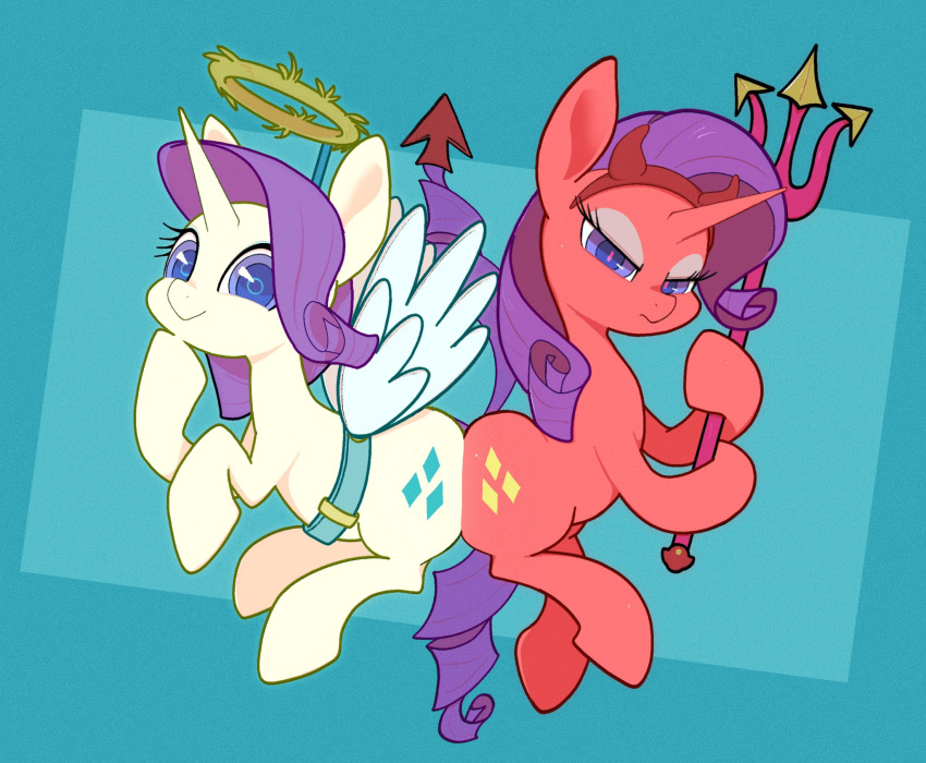 ass_to_ass blue_eyes cutie_mark duo equid equine eyelashes fake_horns fake_wings female feral friendship_is_magic hair hasbro hi_res hooves horn long_hair looking_at_viewer mammal my_little_pony narrowed_eyes noupu1115 purple_hair purple_tail quadruped rarity_(mlp) red_body tail unicorn unicorn_horn white_body