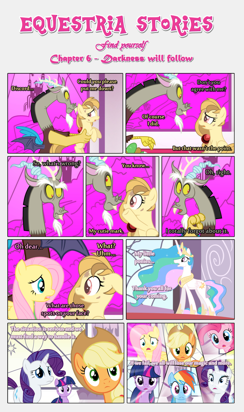 absurd_res accessory alice_goldenfeather_(estories) anthro applejack_(mlp) bangs black_border border canterlot chimera clothing cowboy_hat dialogue discord_(mlp) draconequus ears_down ears_up earth_pony equid equine estories eye_contact female feral fluttershy_(mlp) friendship_is_magic group hair_accessory hasbro hat headgear headwear hi_res horn horse inside looking_at_another male mammal mane_six_(mlp) my_little_pony pegasus pinkie_pie_(mlp) pivoted_ears pony princess_celestia_(mlp) rarity_(mlp) regalia twilight_sparkle_(mlp) unicorn whispering wide_eyed winged_unicorn wings