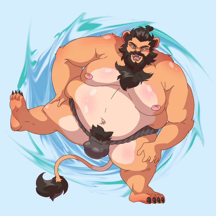 absurd_res action_pose anthro asian_clothing beard belly big_arms big_legs big_moobs brown_hair catfolk clothing docdraw_(artist) east_asian_clothing facial_hair felid fur hair hasbro hi_res huge_belly japanese_clothing koto_(yissnakkjr) leonin lion magic:_the_gathering male mammal mawashi moobs morbidly_obese nipples obese orange_body orange_fur overweight pantherine pink_nipples plantigrade ponytail pose pubes raised_leg slightly_chubby solo sumo sumo_wrestler tail teeth thick_thighs white_belly wizards_of_the_coast