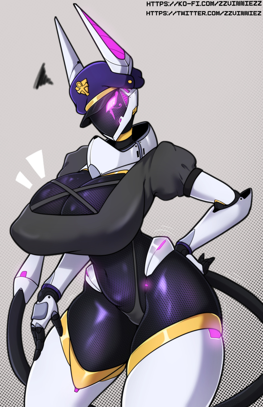 2022 absurd_res animal_humanoid big_breasts breasts canid canine canis clothing fecharis female fingers headgear hi_res humanoid jackal machine mammal mouthless navel robot solo tail thick_thighs venus_(zzvinniezz) zzvinniezz