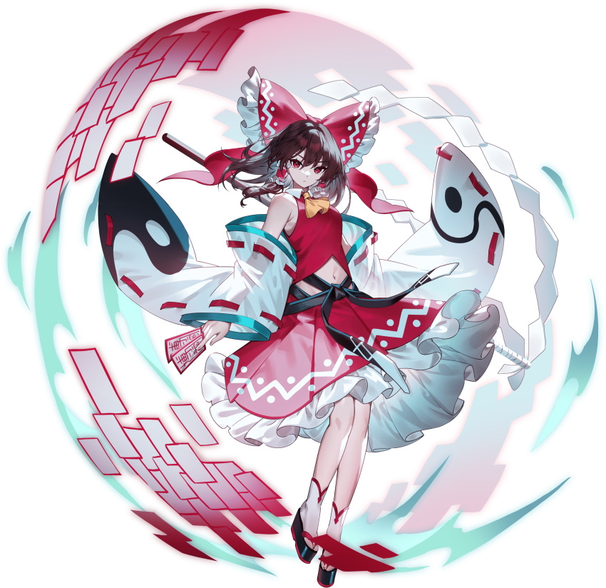 1girl absurdres black_hair bow closed_mouth full_body hair_bow hair_tubes hakurei_reimu highres long_hair orb red_bow red_eyes second-party_source sidelocks solo touhou transparent_background u_u_zan yin_yang yin_yang_orb