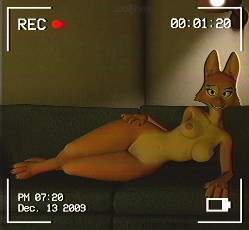 2023 3d_(artwork) 4:3 anthro barely_visible_genitalia barely_visible_pussy black_eyebrows black_eyeshadow black_nails breasts canid canine colored_nails diane_foxington diane_foxington_(furromantic) digital_media_(artwork) dreamworks eyebrows eyeshadow female fox full-length_portrait fur furniture genitals hand_on_hip lamp leaning leaning_on_object leaning_on_side light looking_at_viewer makeup mammal nails nipples nude orange_body orange_fur pink_nipples pink_nose portrait pussy raised_eyebrow recording recording_symbol small_waist smile sofa solo source_filmmaker text the_bad_guys vhs_filter watermark wide_hips wolfnes