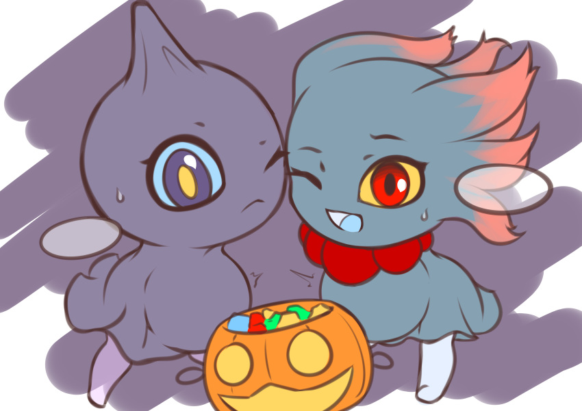 absurd_res anthro belly big_belly darlondemonic duo female female/female generation_2_pokemon generation_3_pokemon ghost halloween hi_res holidays humanoid jack-o'-lantern misdreavus nintendo pokemon pokemon_(species) pregnant pregnant_female shuppet spirit trick_or_treat young young_female