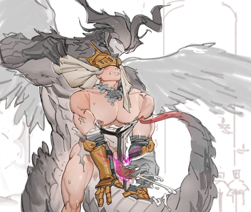 2boys anal aura bara barbell_piercing bare_pectorals character_request check_copyright clothed_male_nude_male copyright_request cum dragon_boy ejaculation erection furry furry_with_non-furry handjob hat_over_eyes highres horns interspecies large_pectorals lifted_by_another luboyaqqz male_focus multiple_boys muscular muscular_male nipples nude pectorals penis piercing projectile_cum ring_pull sex shirt size_difference sketch_background smile spread_wings thick_tail thighs torn_clothes torn_shirt urethral_fingering v_arms veil_lift yaoi