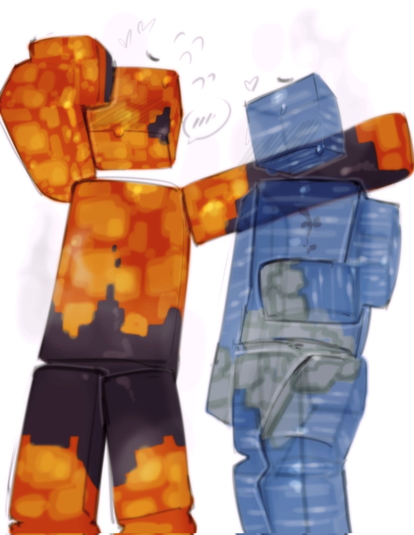 &lt;3 ambiguous_gender blush blush_lines bodily_fluids dripping duo elemental_creature flying_sweatdrops hi_res humanoid kogito lava lava_creature microsoft minecraft mineral_fauna mojang rock steam sweat sweatdrop translucent translucent_body water water_creature xbox_game_studios