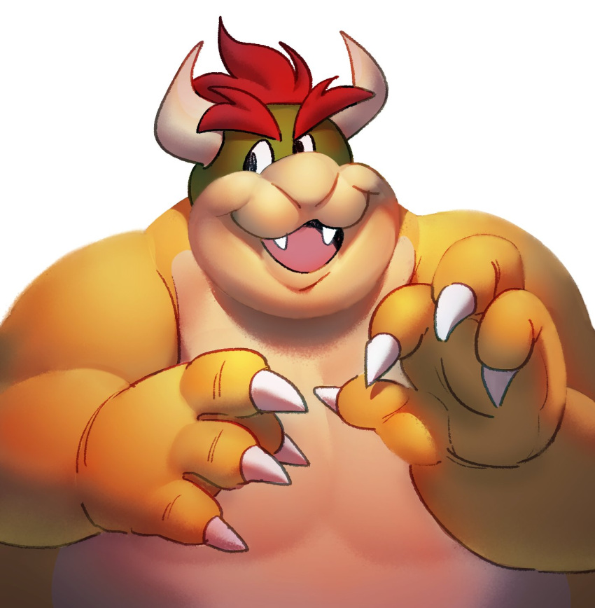 anthro bowser bowser_day chubby_male claws hair hi_res horn lizard looking_away male mario_bros nintendo overweight overweight_male red_hair reptile scalie solo twistcmyk