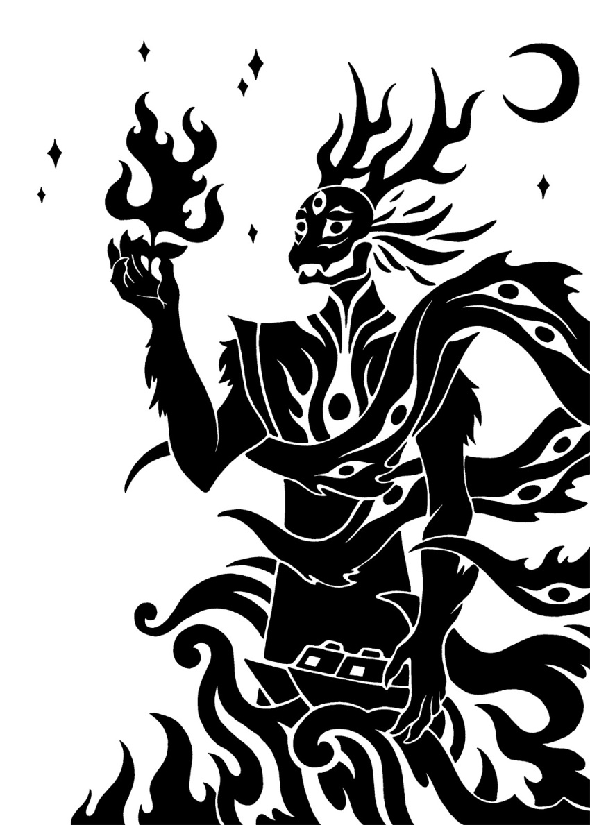 2015 2_horns 3_eyes 5_claws 5_fingers antlers arm_tuft black_and_white boat claws crescent_moon deity digital_drawing_(artwork) digital_media_(artwork) fangs finger_claws fingers fire food fur hi_res holding_object holding_plant horn horned_humanoid humanoid legume macro male male_focus monochrome moon multi_eye pangloss_(scp_foundation) plant restricted_palette scp-1522-1 scp-1522-2 scp-1612 scp_foundation shoulder_tuft silhouette simple_background sky solo solo_focus soybean space sunnyclockwork teeth tentacle_eye tentacles tuft unknown_species vehicle water watercraft white_background