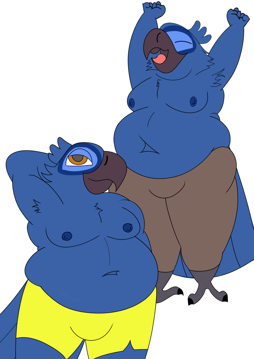 absurd_res animal_humanoid anthro avian avian_arms avian_feet avian_humanoid barefoot beak bedroom_eyes belly belly_overhang big_belly big_breasts bird bird_humanoid blu_(rio) blue_body blue_feathers blue_macaw blue_sky_studios breasts chubby_anthro chubby_belly chubby_cheeks chubby_male claws clothed clothing eyebrows eyes_closed feathers feet hand_on_head happy hi_res humanoid itzimiau macaw male narrowed_eyes neotropical_parrot obese obese_anthro open_mouth overweight overweight_anthro overweight_male parrot parrot_humanoid pecs pudgy_belly raised_arm rio_(series) round_body scuted_arms scuted_hands scutes seductive simple_background slightly_chubby slightly_chubby_anthro slightly_chubby_male smile solo spix's_macaw stretching tail_feathers talons thick_thighs toes true_parrot white_background wide_hips yawn yawning_position