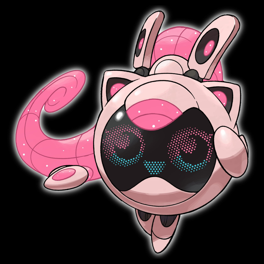 ancient_pokemon black_background blue_eyes electronic generation_1_pokemon generation_9_pokemon hi_res jigglypuff machine n4ni_n4ni nintendo on_model paradox_pokemon pink_body pink_eyes pokemon pokemon_(species) robot scream_tail simple_background smile speaker waddling_head