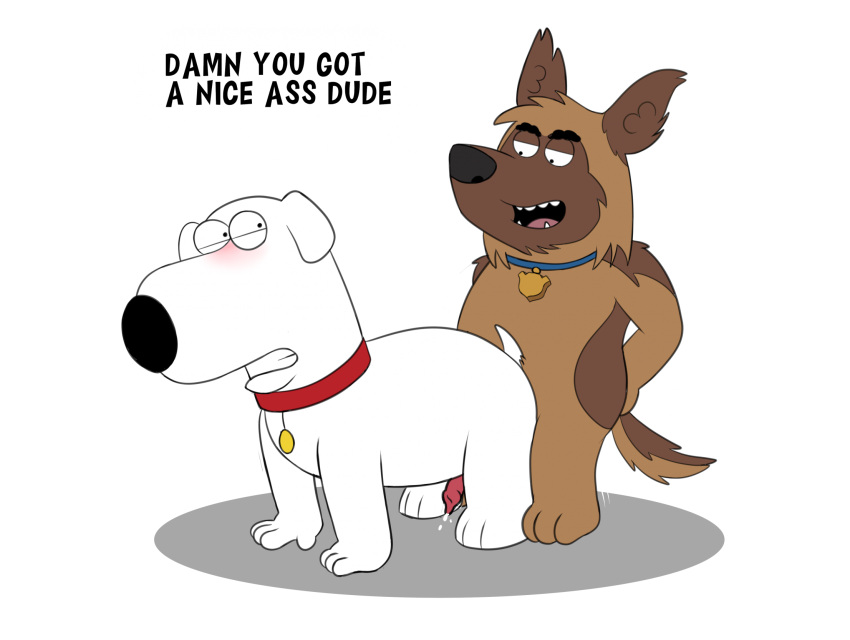 all_fours anal anal_penetration animal_genitalia anthro bodily_fluids brian_griffin brown_body brown_fur brush bullet_(paradise_pd) canid canine canine_genitalia canis collar cum domestic_dog duo erection family_guy fur genital_fluids genitals hand_on_butt hi_res looking_at_another looking_back looking_down magzol male male/male mammal netflix paradise_pd penetration penile penile_penetration penis penis_in_ass teeth text white_body white_fur