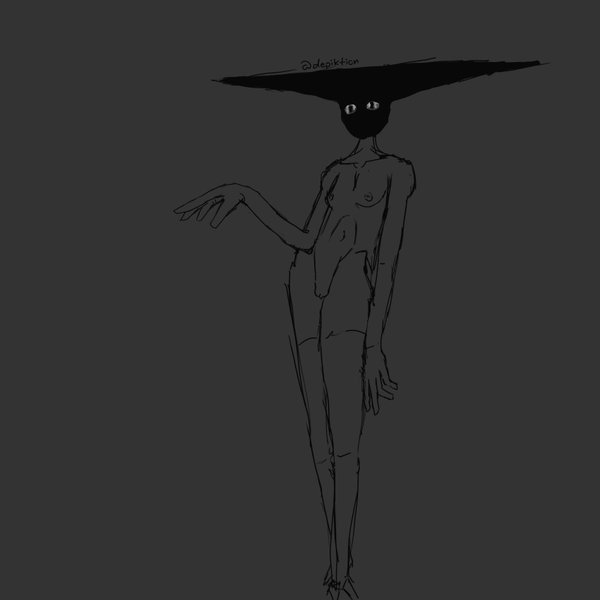 1:1 absurd_res creepy depikt female flat_chested genitals hi_res humanoid monochrome monster monstrous_humanoid nightmare_fuel pussy slim solo solo_focus t_(depikt) tall