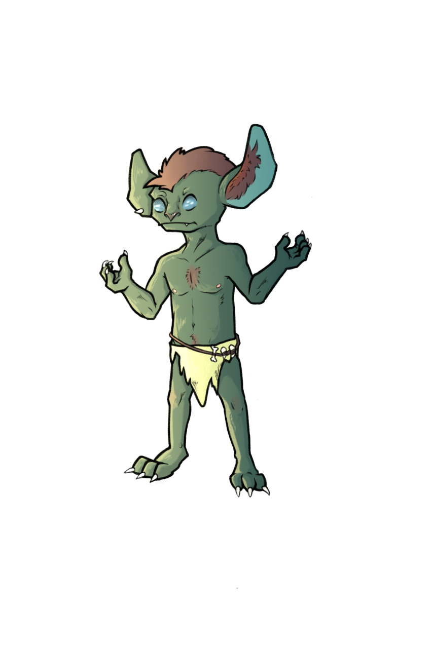 2:3 anthro body_hair chest_hair claws clothed clothing digital_media_(artwork) ear_piercing ear_tuft goblin green_body green_skin hair hi_res humanoid humanoid_pointy_ears male mammal nate_foster nipples not_furry piercing red_hair short_stack simple_background solo tuft white_background