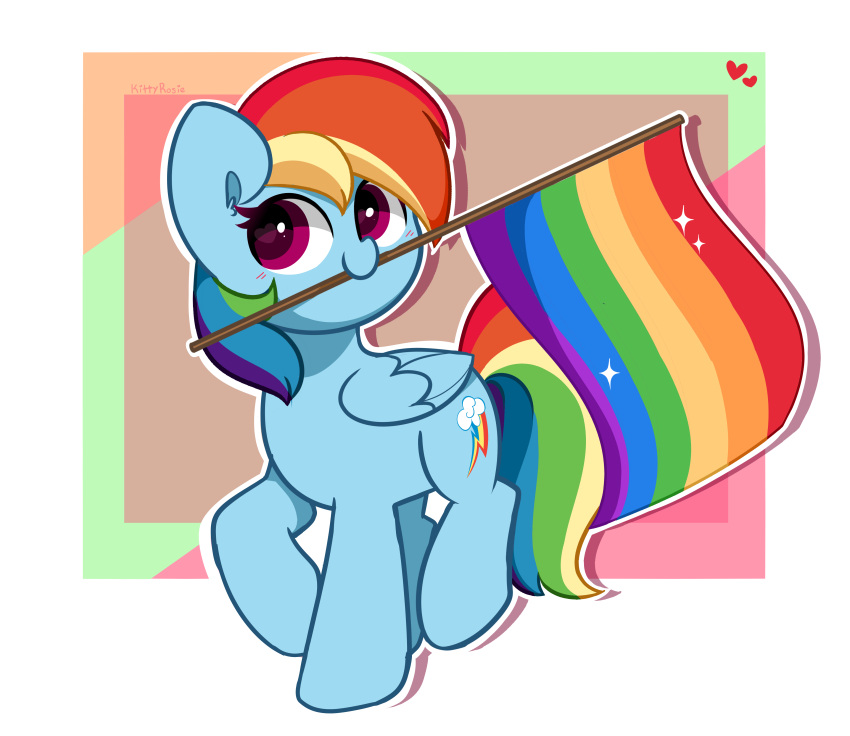 &lt;3 &lt;3_eyes 2023 absurd_res blue_body blue_feathers blue_fur blush cutie_mark digital_media_(artwork) equid equine feathered_wings feathers female feral flag folded_wings friendship_is_magic fur hair hasbro hi_res kittyrosie lgbt_pride mammal mouth_hold multicolored_hair multicolored_tail my_little_pony pegasus pink_eyes pride_colors rainbow_dash_(mlp) rainbow_flag rainbow_hair rainbow_pride_colors rainbow_symbol rainbow_tail smile tail wings