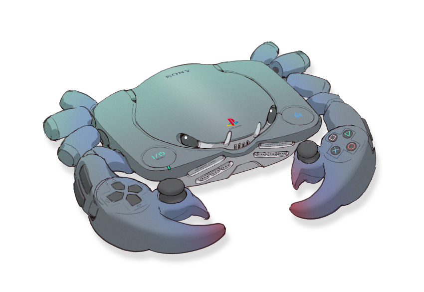 absurdres anh_dang commentary controller crab dualshock english_commentary game_console game_controller gamepad highres joystick no_humans playstation_1 playstation_controller playstation_symbols simple_background sony variant_set white_background