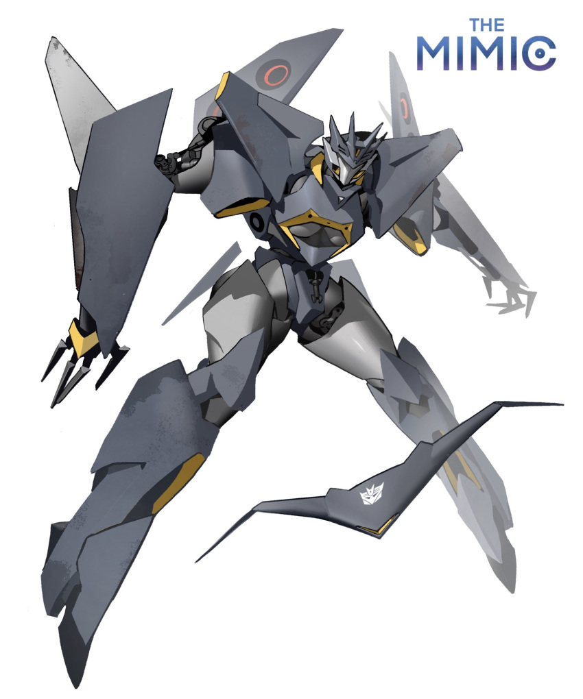 1girl boomerang clothing_cutout decepticon full_body genderswap genderswap_(mtf) highres kamitoge_supino mecha redesign robot solo soundwave_(transformers) transformers underboob_cutout v-fin white_background