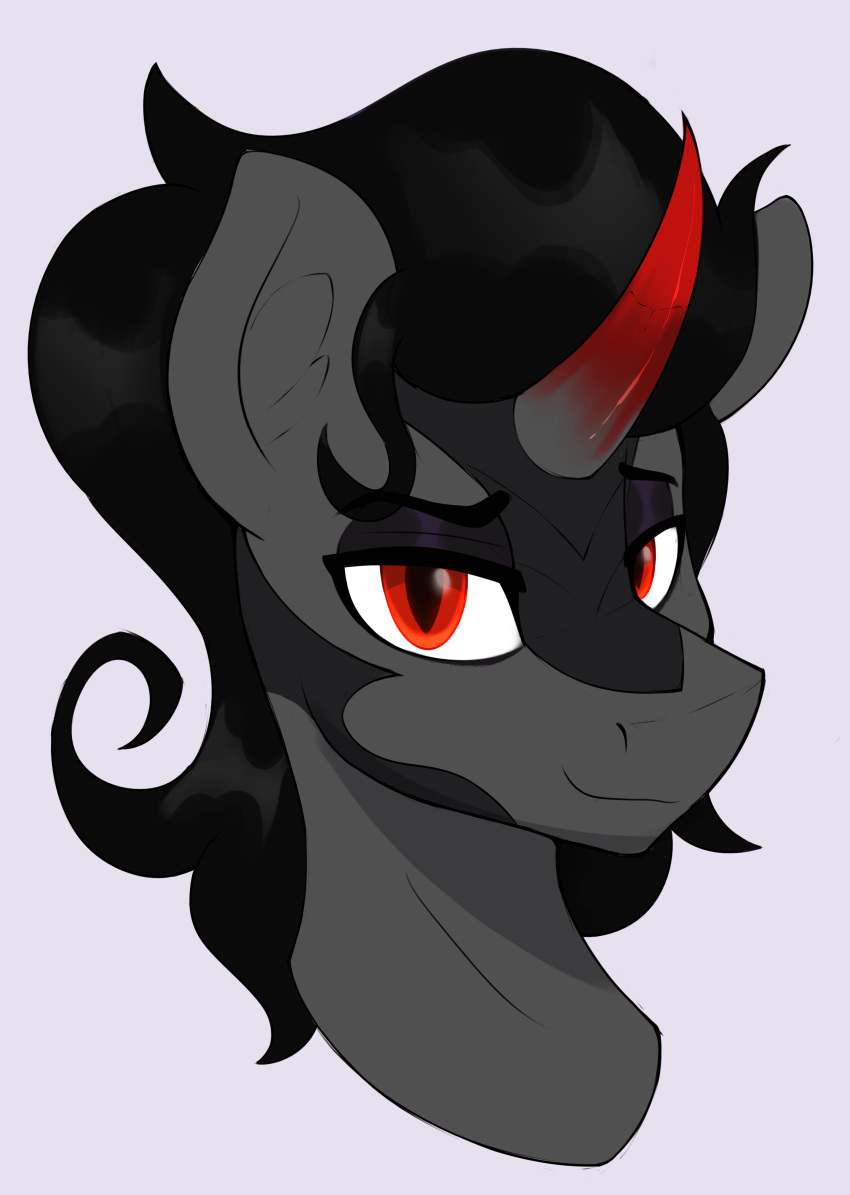 absurd_res black_hair czu equid equine eyeshadow friendship_is_magic hair hasbro hi_res horn king_sombra_(mlp) makeup mammal my_little_pony portrait pupils red_eyes simple_background slit_pupils smile solo umbrum unicorn white_background