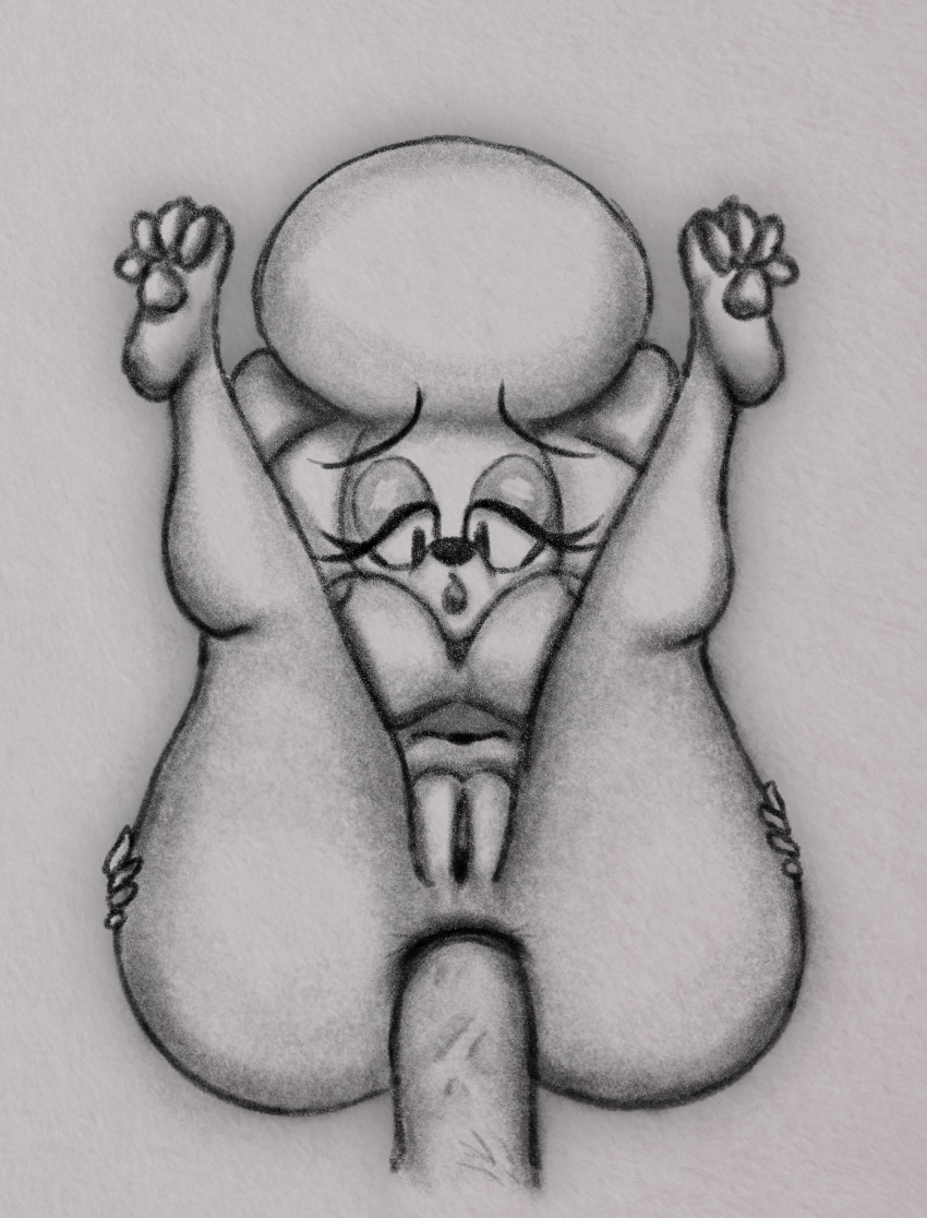 anal anal_penetration anthro big_breasts big_butt breasts butt canid canine canis domestic_dog female genitals graphite_(artwork) hi_res looking_at_viewer looking_down male male/female mammal paws pencil_(artwork) penetration poodle promedio pussy short_stack simple_background solo spread_butt spreading thick_thighs traditional_media_(artwork) webby_(undurscore)