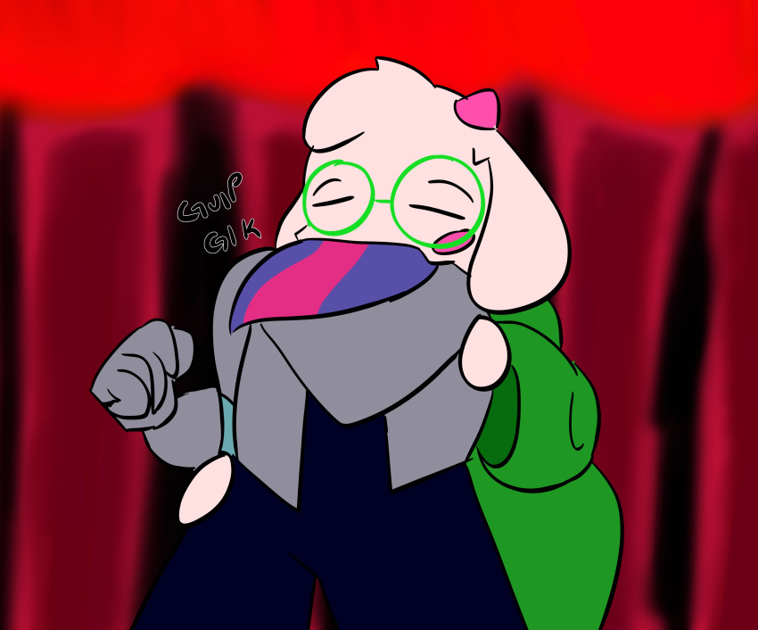 absurd_res anthro armor bovid caprine clothing deltarune digital_drawing_(artwork) digital_media_(artwork) duo english_text forced fur goat hair hand_on_chest hands_on_legs hi_res horn human human_on_anthro humanoid imminent_vore interspecies kris_(deltarune) looking_pleasured male male/male mammal no_shading onomatopoeia panicking pink_horn questionable_consent ralsei robe scarf simple_background soft_vore sound_effects swallowing swallowing_sound_effect swallowing_whole text toastyloaf unconvincing_armor undertale_(series) unwilling_prey unwilling_vore vore willing_pred