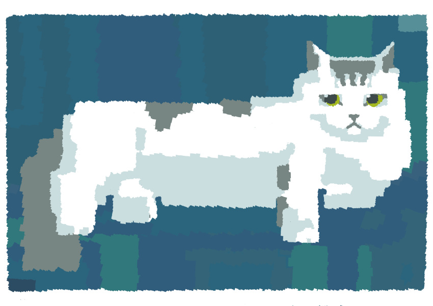 absurdres blue_background border cat commentary green_eyes highres katakai no_humans original pixelated white_border