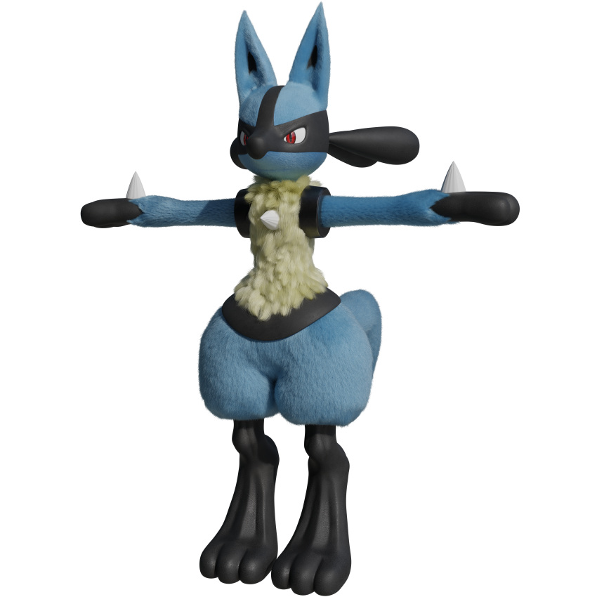 3d_(artwork) absurd_res alpha_channel anthro blender_(software) blue_body blue_fur canid canine chest_spike digital_media_(artwork) digitigrade feet fur generation_4_pokemon hair hand_spike hi_res huge_filesize lucario male mammal mask nintendo nude pokemon pokemon_(species) red_eyes rheok9 simple_background solo spikes spikes_(anatomy) t-pose text transparent_background yellow_body yellow_fur