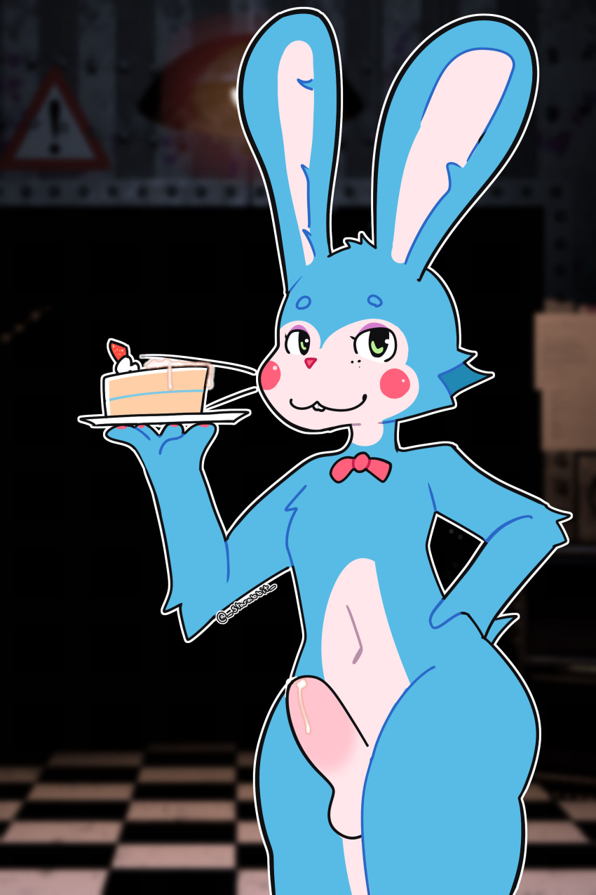 2:3 absurd_res anthro bodily_fluids cum cum_on_food five_nights_at_freddy's five_nights_at_freddy's_2 food genital_fluids hi_res lagomorph leporid male mammal photo_background photography_(artwork) rabbit scottgames solo starabbit toy_bonnie_(fnaf)