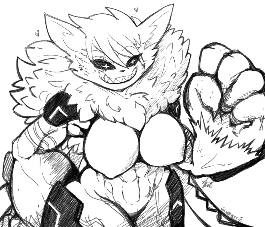 &lt;3 2023 abs anthro bandai_namco big_breasts big_hands breasts digimon digimon_(species) female glubtastic grin hi_res looking_at_viewer meicrackmon monochrome muscular muscular_female nipples pupils sharp_teeth signature simple_background smile solo standing teeth text thick_thighs unusual_pupils white_background wide_hips