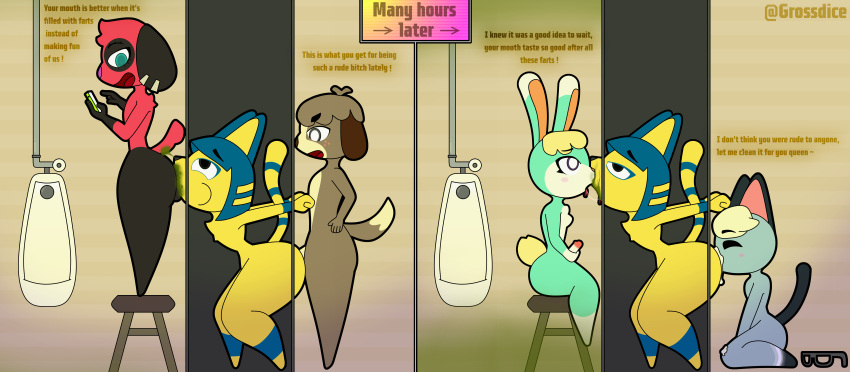 absurd_res anal animal_crossing ankha_(animal_crossing) anthro bathroom bodily_fluids box cherry_(animal_crossing) comic_panel container cum cum_in_mouth cum_inside digby_(animal_crossing) drinking drinking_cum fart fart_cloud fart_fetish farting_in_mouth farting_on_face free_use genital_fluids glory_hole grossdice group hi_res humiliation instant_loss_2koma kissing nintendo oral public_restroom public_use punishment raymond_(animal_crossing) rimming saliva saliva_on_tongue saliva_string sasha_(animal_crossing) sex story story_in_description urinal