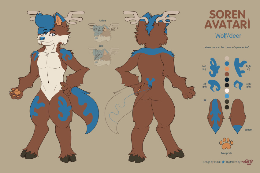 animal_humanoid anthro antlers canid canid_humanoid canine canine_humanoid canis deer female hi_res horn humanoid hybrid male male/female mammal mammal_humanoid model_sheet naoto solo stain wolf wolf_humanoid