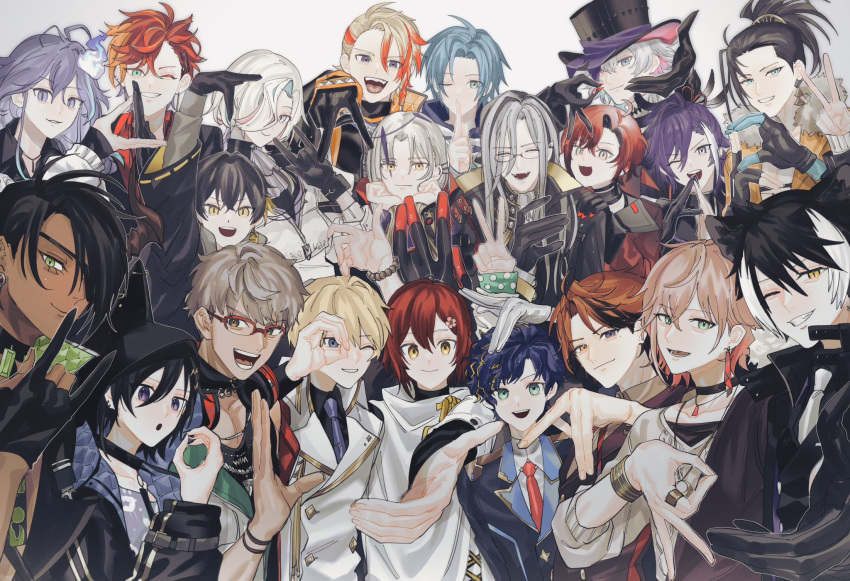 6+boys :d :o ;) ;d \m/ ^_^ animal_ears animal_hood antenna_hair aqua_eyes aqua_hair aragami_oga arurandeisu ascot astel_leda asymmetrical_bangs axel_syrios banzoin_hakka bead_bracelet beads beckoning black_choker black_coat black_collar black_gloves black_hair black_headwear black_jacket black_nails black_shirt black_skin black_sweater black_tank_top black_undershirt black_vest blonde_hair blue_eyes blue_hair blue_jacket blue_necktie blue_skin bracelet braid braided_bangs brown_vest buttons cat_hood chain_necklace chest_harness choker closed_eyes coat collar collared_jacket collared_shirt colored_inner_hair colored_skin cross-laced_clothes crossed_bangs curtained_hair dark-skinned_male dark_skin diamond_button double-breasted double-parted_bangs ear_piercing earrings everyone extra_arms eyepatch facial_mark facing_viewer fangs feather_hair_ornament feathers finger_to_mouth fingerless_gloves flower fur-trimmed_coat fur-trimmed_jacket fur_trim gavis_bettel gesture_request glasses gloves gold_trim green_eyes grey_ascot grey_eyes grey_hair grey_hoodie grey_shirt grin hair_between_eyes hair_flower hair_ornament hair_over_one_eye hair_pulled_back hairclip hanasaki_miyabi hand_on_another's_shoulder handprint harness hat headphones headphones_around_neck heterochromia high_ponytail highres hitodama hizaki_gamma holostars holostars_english hood hood_down hood_up hoodie horns index_finger_raised inward_v jackal_boy jackal_ears jacket jewelry josuiji_shinri kagami_kira kageyama_shien kanade_izuru kishido_temma lapels layered_sleeves lightning_bolt_hair_ornament lightning_bolt_symbol long_hair long_sleeves looking_at_viewer machina_x_flayon magni_dezmond male_focus medium_hair minase_rio mismatched_earrings mole mole_under_eye mole_under_mouth momiage_40 multicolored_hair multicolored_skin multiple_boys neck_ribbon necklace necktie no_shirt noir_vesper noir_vesper_(old_design) notched_lapels ok_sign ok_sign_over_eye one_eye_closed open_clothes open_coat open_collar open_hand open_jacket open_shirt orange_collar orange_eyes orange_hair orange_jacket out_of_frame padded_jacket parted_bangs parted_lips partially_fingerless_gloves partially_unzipped pectoral_cleavage pectorals pendant piercing pink_eyes pink_hair pointy_ears polka_dot ponytail print_hair purple_eyes purple_hair purple_shirt red-framed_eyewear red_hair red_jacket red_necktie regis_altare ribbon rikka_(holostars) ring scarf shirt short_hair short_over_long_sleeves short_ponytail short_sleeves side_braid simple_background single_earring single_horn sleeves_past_wrists slit_pupils smile spike_piercing spiked_collar spikes streaked_hair sweater swept_bangs tank_top tassel tassel_earrings teeth tie_clip top_hat tsukishita_kaoru turtleneck turtleneck_sweater two-sided_fabric two-sided_jacket two-tone_hair undercut upper_body utsugi_uyu v-neck vest virtual_youtuber white_ascot white_background white_gloves white_hair white_jacket white_necktie white_scarf white_shirt white_sweater yakushiji_suzaku yatogami_fuma yellow_eyes yellow_ribbon yukoku_roberu