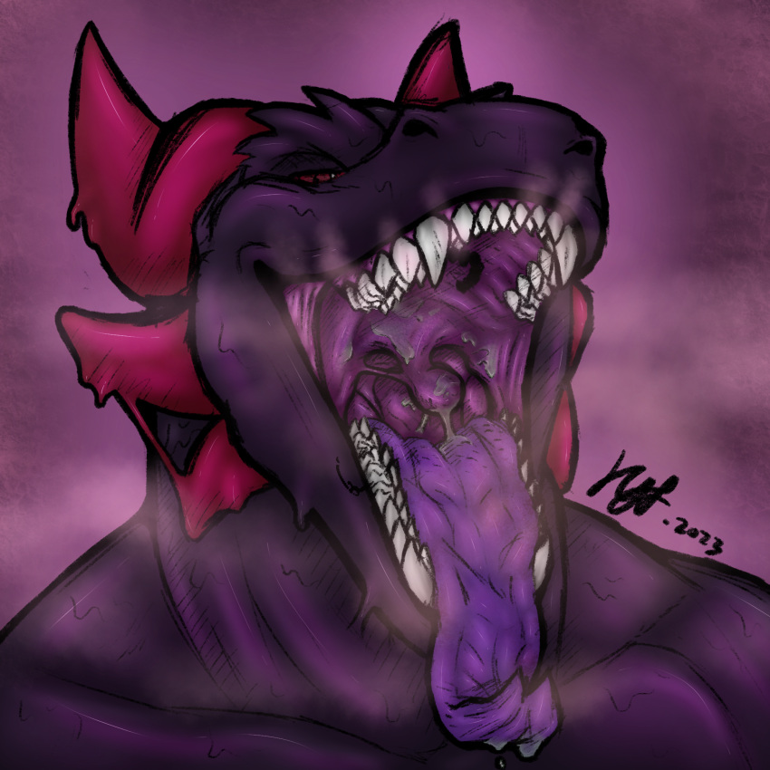 1:1 anthro anthro_pred bodily_fluids devourer_(razor_koopa) digital_media_(artwork) dragon drooling drooling_tongue duo esophagus fangs goo_creature goo_dragon goo_dripping hi_res horn imminent_vore larger_pred looking_at_viewer male male_pred monochrome mouth_shot mrustok muscular muscular_anthro muscular_male muscular_neck nostrills open_mouth oral_vore purple_body red_eyes saliva saliva_on_tongue saliva_string salivating sharp_teeth simple_background sketch slime smile solo spikes spikes_(anatomy) splitterpic teasing teasing_viewer teeth throat tongue tongue_out uvula vore