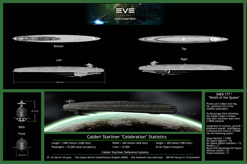 3d absurdres battlecruiser_(eve_online) caldari_state_(eve_online) carrier commentary concept_art copyright_name emblem english_text eve_online flying from_side gallente_federation_(eve_online) glowing highres military_vehicle multiple_views no_humans original outdoors planet reference_sheet science_fiction shayhurs space spacecraft thrusters vehicle_focus