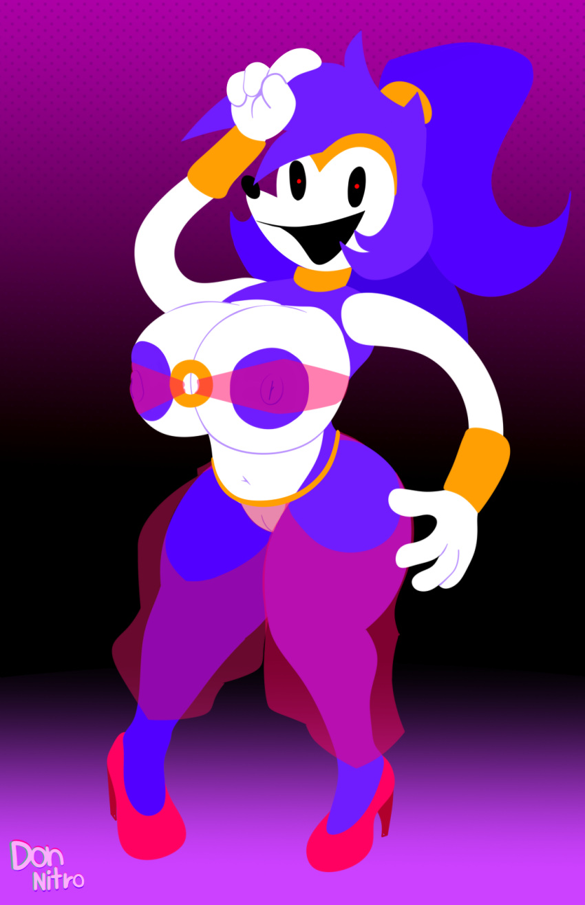 anthro areola big_breasts bottomwear bra breasts clothed clothing cosplay donnitro72 eulipotyphlan female footwear genitals hedgehog hi_res high_heels looking_at_viewer mammal navel needlem0use_(analogue_horror) nipples pussy sarah_(needlemouse) shantae shantae_(series) skimpy slightly_chubby smile solo sonic.exe_(creepypasta) translucent translucent_bottomwear translucent_clothing translucent_topwear underwear watermark wayforward