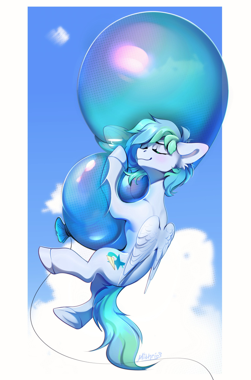 absurd_res ambiguous_gender balloon balloon_fetish blue_hair blue_hooves blue_mane blue_tail cloud cutie_mark digital_media_(artwork) ear_tuft embrace equid equine eyes_closed fan_character feathered_wings feathers feral folded_wings green_hair green_mane green_tail hair hasbro hi_res hooves hug inflatable mammal mane mithriss_arts multicolored_hair multicolored_mane my_little_pony pegasus sky smile solo tail tuft two_tone_hair two_tone_mane two_tone_tail wings