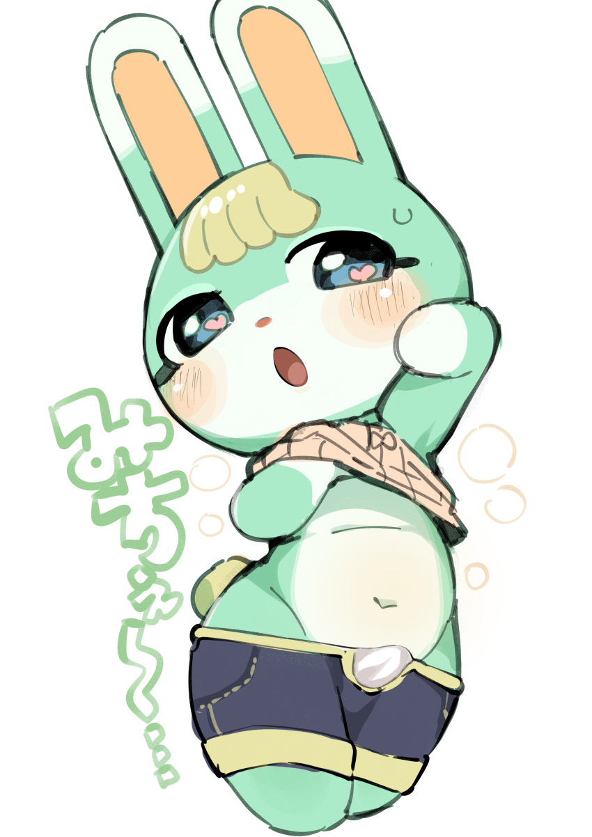 &lt;3 &lt;3_eyes absurd_res animal_crossing balls belly blonde_hair blush blush_stickers bodily_fluids bottomwear clothed clothing clothing_lift erection erection_under_clothing fur genitals green_body green_fur hair hi_res lagomorph leporid male mammal multicolored_body multicolored_fur narrowed_eyes navel nintendo open_mouth oposa pants paws rabbit sasha_(animal_crossing) shirt shirt_lift simple_background sketch solo sweat topwear two_tone_body two_tone_fur undressing white_background white_body white_fur