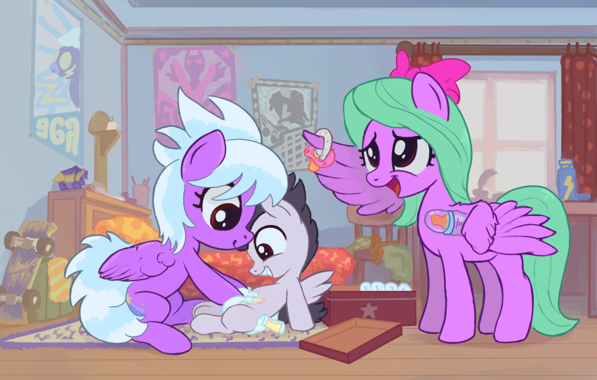 age_difference asdfasfasda baby baby_bottle babysitter bed bedroom carpet caught cloud_chaser_(mlp) desk diaper diaper_change diaper_fetish equid equine female flitter_(mlp) friendship_is_magic furniture group hasbro hi_res horse male mammal my_little_pony on_ground pacifier pony rumble_(mlp) secret smile spread_legs spreading table trio window young