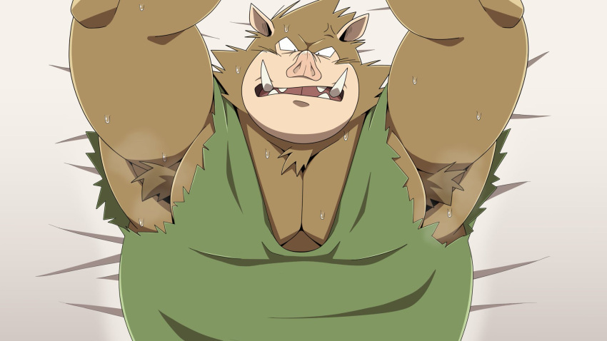 anthro armpit_hair bodily_fluids body_hair dragon_quest eto1212 hi_res kemono lying male mammal moobs orc_(dragon_quest) solo square_enix suid suina sus_(pig) sweat wild_boar