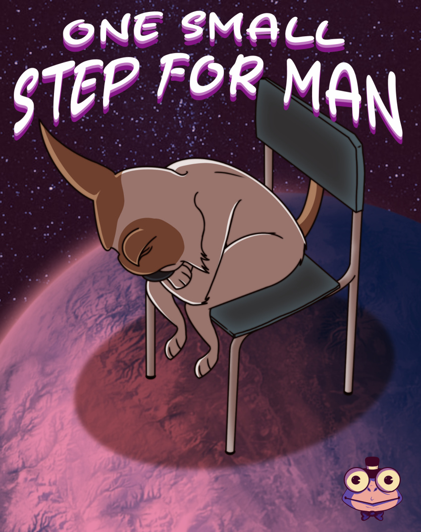 absurd_res bent_over canid canine canis chair cover cover_art cover_page domestic_dog female feral froki furniture hi_res looking_down mammal neon_genesis_evangelion on_chair shinji_in_a_chair sitting sitting_on_chair solo space space_dogs strelka