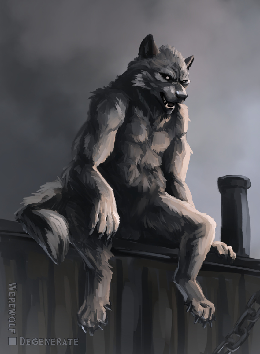 absurd_res anthro atmospheric canid canine canis claws cloud detailed_background digital_media_(artwork) dock fur hi_res male mammal open_mouth outside painting paws sky solo solo_focus speedpaint speedpainting tail were werecanid werecanine werewolf werewolfdegenerate