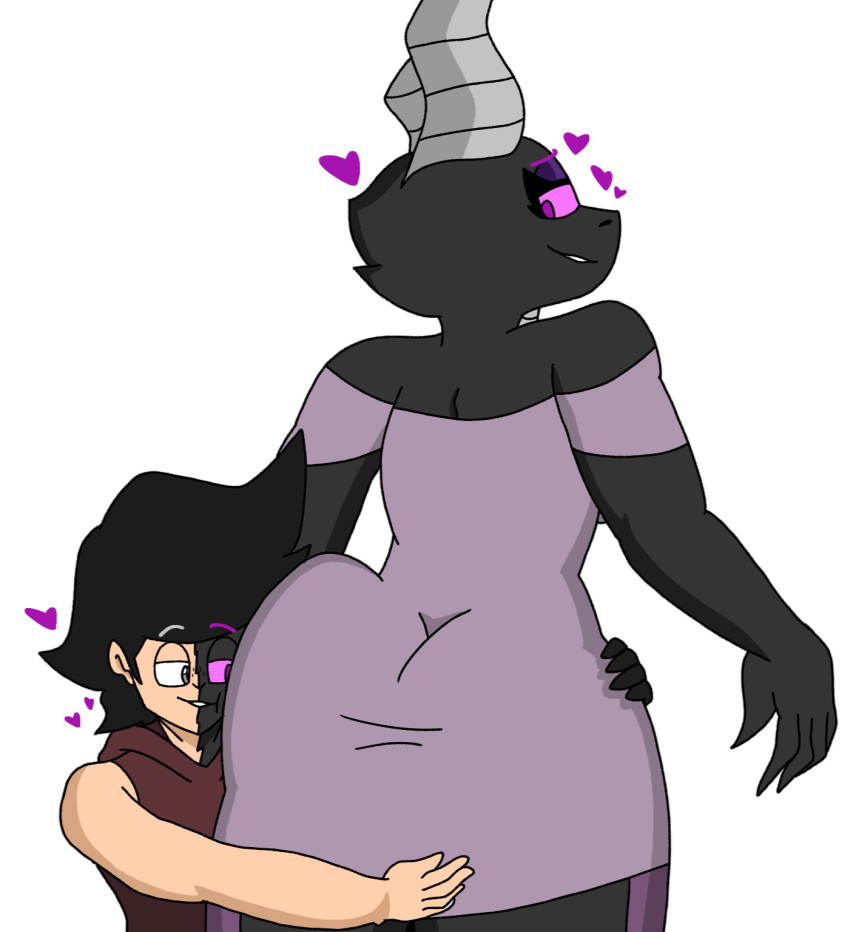 &lt;3 anthro big_butt black_body breasts butt butt_grab clothed clothing digital_media_(artwork) dragon dress duo ender_dragon enderbendr enderman evander_(endrslendr) female hand_on_butt hi_res horn human lydia_(endrslendr) makeup male mammal microsoft minecraft mojang scalie simple_background smile thick_thighs xbox_game_studios