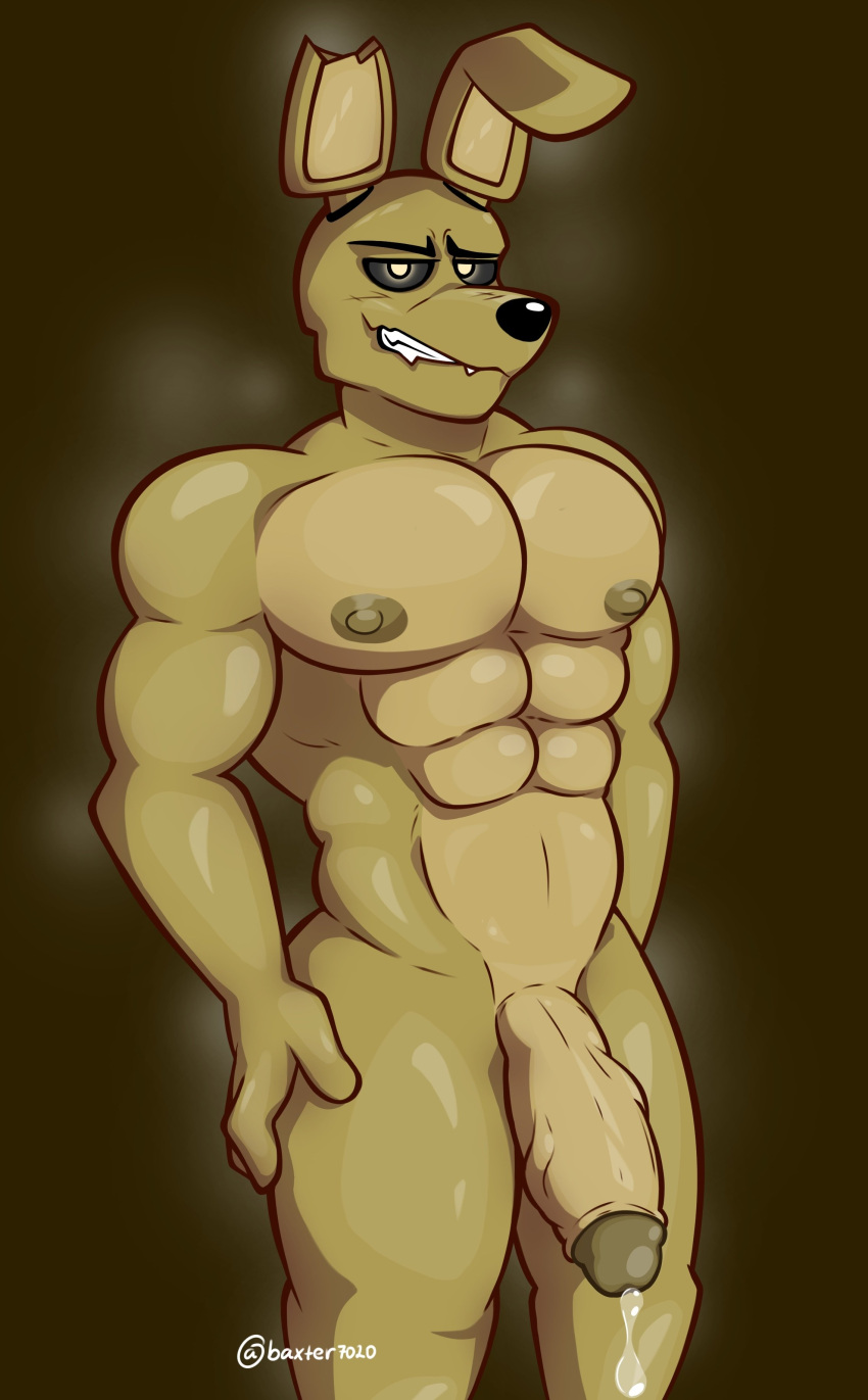 2023 abs absurd_res anthro areola artist_name athletic athletic_anthro athletic_male baxter7020 bedroom_eyes biceps big_penis black_sclera bodily_fluids digital_drawing_(artwork) digital_media_(artwork) dripping fingers five_nights_at_freddy's five_nights_at_freddy's_3 flaccid fur genital_fluids genitals hand_on_leg hand_on_own_leg hand_on_own_thigh hand_on_thigh hi_res lagomorph leporid looking_at_viewer male mammal multicolored_body multicolored_fur muscular muscular_anthro muscular_male narrowed_eyes nipples nude pecs penis precum precum_drip rabbit scottgames seductive signature simple_background smile snout solo springtrap_(fnaf) tan_body tan_fur teeth thick_thighs two_tone_body two_tone_fur vein veiny_penis yellow_body yellow_eyes yellow_fur