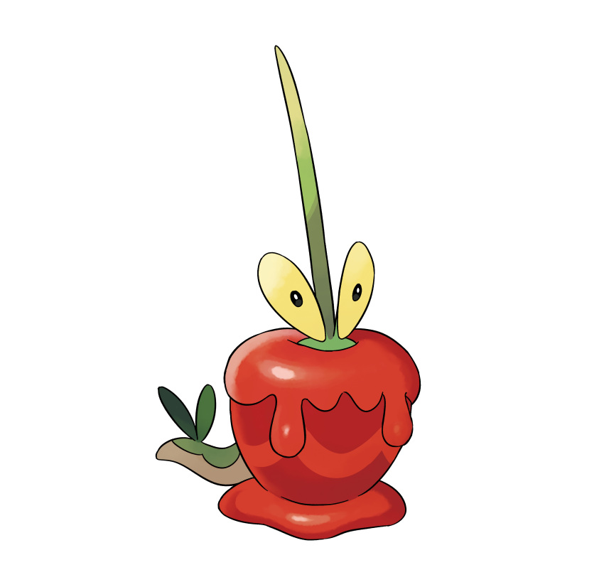 absurdres animal_focus apple artist_request black_eyes bright_pupils candy_apple colored_sclera dipplin dripping food fruit full_body highres no_humans official_art outline pokemon pokemon_(game) pokemon_sv simple_background solo transparent_background white_outline white_pupils yellow_sclera